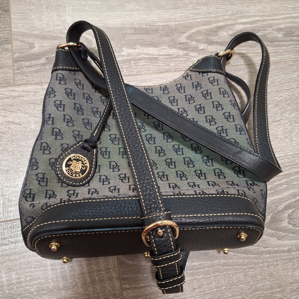Dooney and Bourke canvas and leather bucket small crossbody navy blue